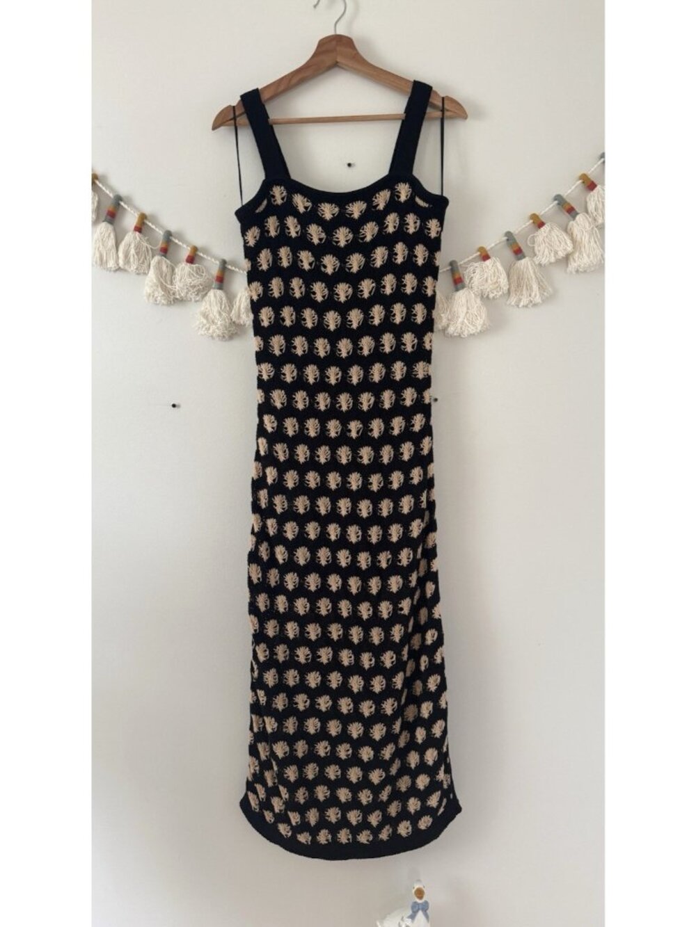 Evereve Anastasia Crochet Midi Dress Lined Printed Beach Coastal Cover Up NWT M